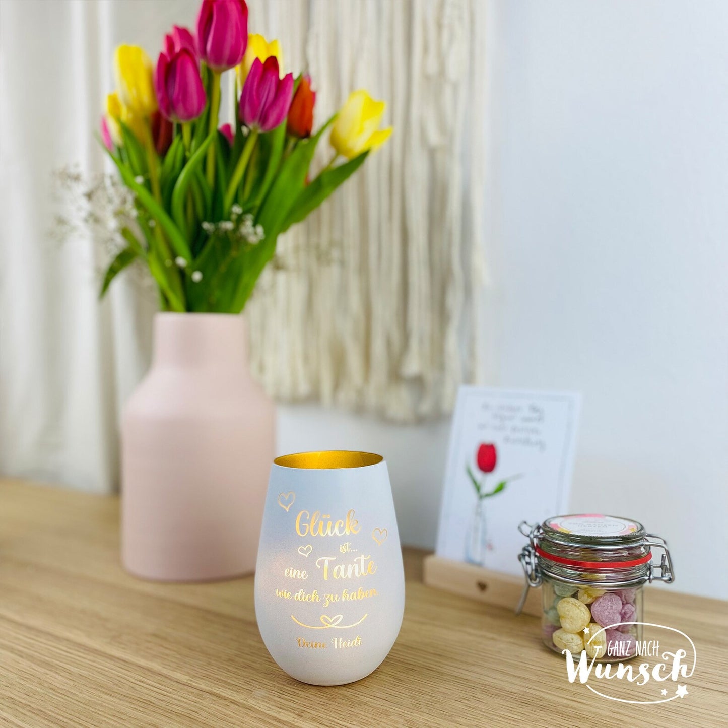 Windlicht mit Gravur | Glück ist.... | Gravur | Geschenk an die Mama, Oma, Tante, Schwester usw. | Kerzenlicht | Lichtglas | Geschenk