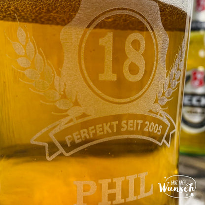 Bierglas mit Gravur | Bierkrug | Bierglas personalisiert | Geschenk zum Geburtstag | 18. Geburtstag | Bierglas | graviertes Bierglas