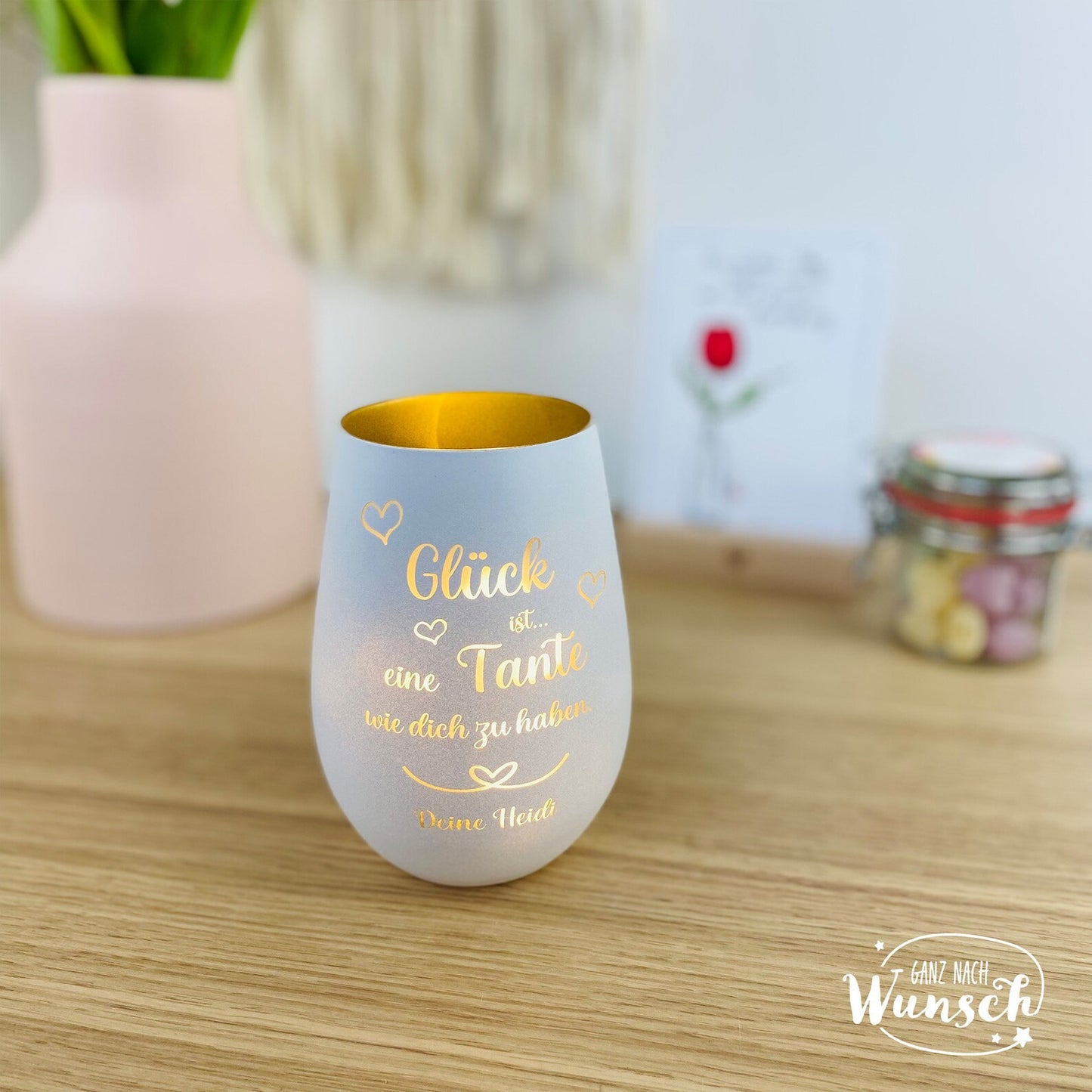 Windlicht mit Gravur | Glück ist.... | Gravur | Geschenk an die Mama, Oma, Tante, Schwester usw. | Kerzenlicht | Lichtglas | Geschenk