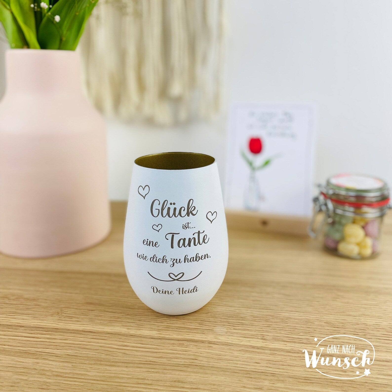 Windlicht mit Gravur | Glück ist.... | Gravur | Geschenk an die Mama, Oma, Tante, Schwester usw. | Kerzenlicht | Lichtglas | Geschenk