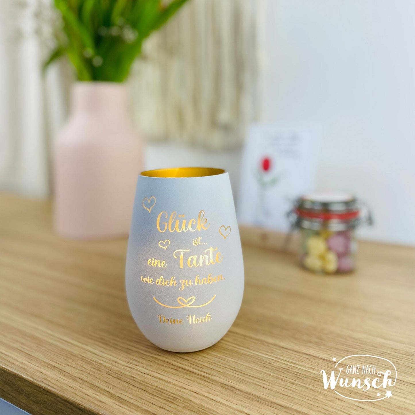 Windlicht mit Gravur | Glück ist.... | Gravur | Geschenk an die Mama, Oma, Tante, Schwester usw. | Kerzenlicht | Lichtglas | Geschenk