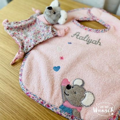 Personalisiertes Lätzchen | mit Klettverschluss | Sterntaler | Baby Lätzchen mit Namen | Maus Marbel | Esel Emmi | Klettlätzchen | Baumwolle