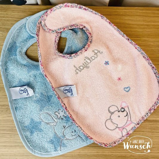 Personalisiertes Lätzchen | mit Klettverschluss | Sterntaler | Baby Lätzchen mit Namen | Maus Marbel | Esel Emmi | Klettlätzchen | Baumwolle