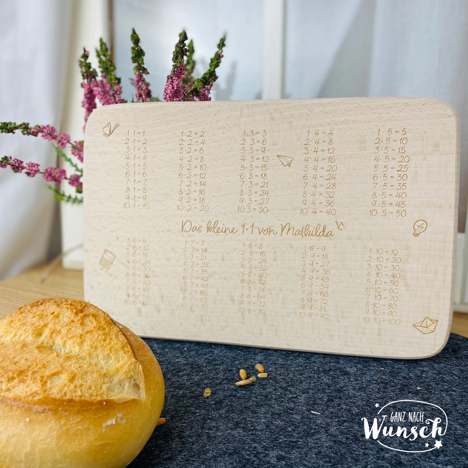 Personalisiertes Frühstücksbrettchen aus Holz zur Einschulung mit ABC oder kleinem 1x1 | Geschenk zur Einschulung, Schulanfang Erstklässler