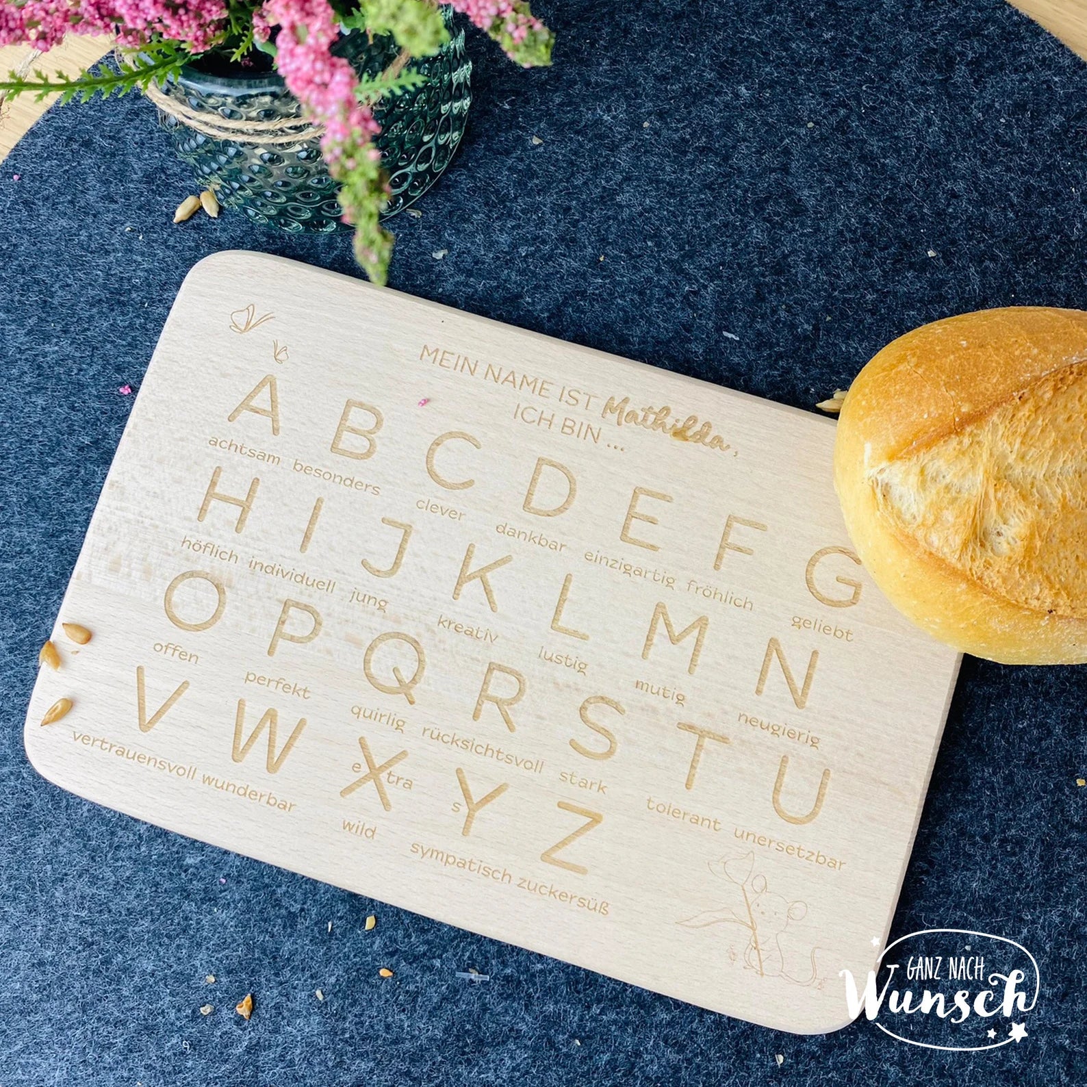 Personalisiertes Frühstücksbrettchen aus Holz zur Einschulung mit ABC oder kleinem 1x1 | Geschenk zur Einschulung, Schulanfang Erstklässler