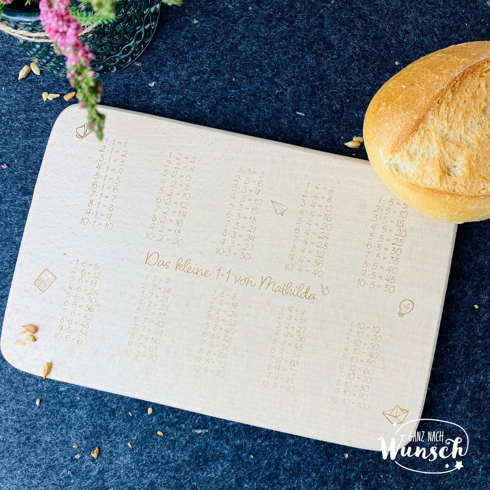 Personalisiertes Frühstücksbrettchen aus Holz zur Einschulung mit ABC oder kleinem 1x1 | Geschenk zur Einschulung, Schulanfang Erstklässler