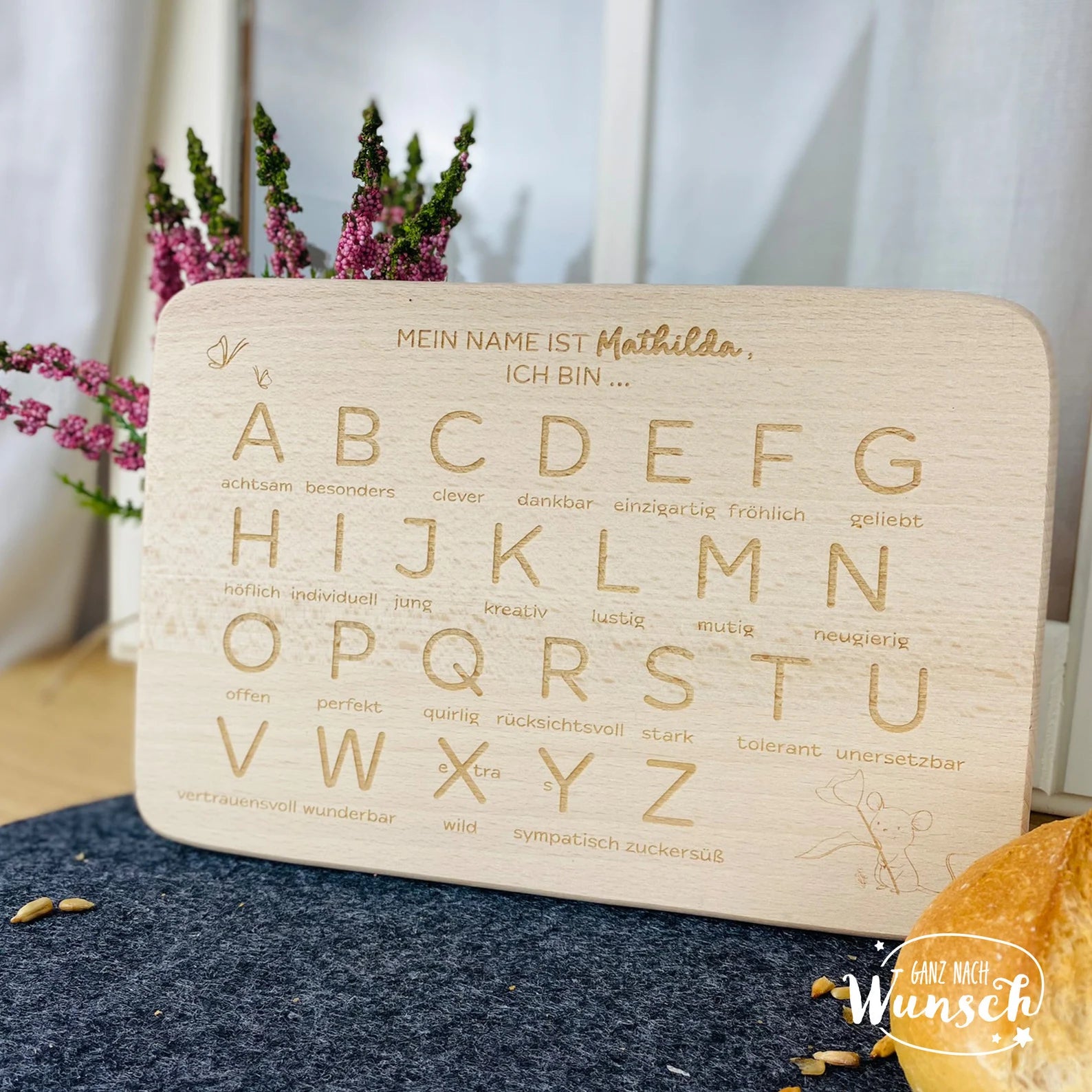 Personalisiertes Frühstücksbrettchen aus Holz zur Einschulung mit ABC oder kleinem 1x1 | Geschenk zur Einschulung, Schulanfang Erstklässler