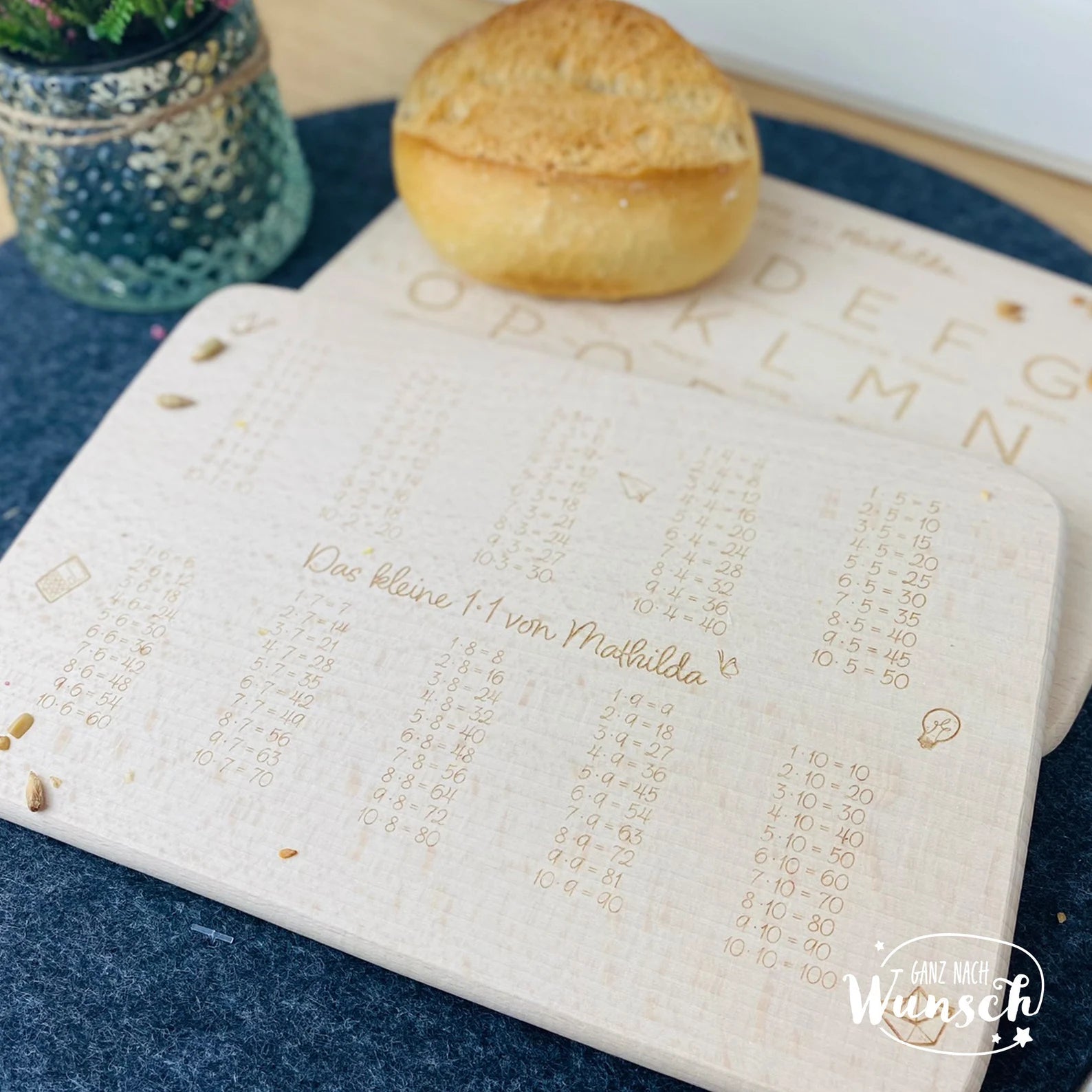 Personalisiertes Frühstücksbrettchen aus Holz zur Einschulung mit ABC oder kleinem 1x1 | Geschenk zur Einschulung, Schulanfang Erstklässler