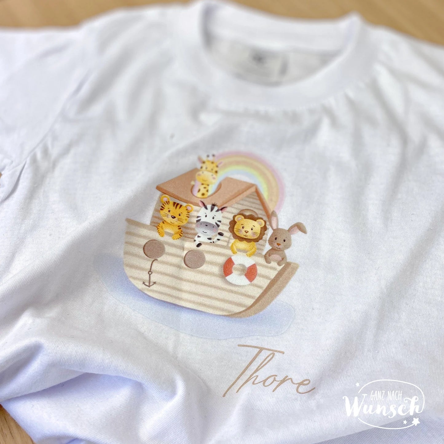 Personalisiertes Kinder T-Shirt Arche Noah mit Name, hochwertiger DTF Druck, Geschenk zur Taufe, 100% Baumwolle