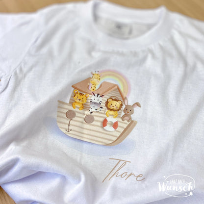 Personalisiertes Kinder T-Shirt Arche Noah mit Name, hochwertiger DTF Druck, Geschenk zur Taufe, 100% Baumwolle