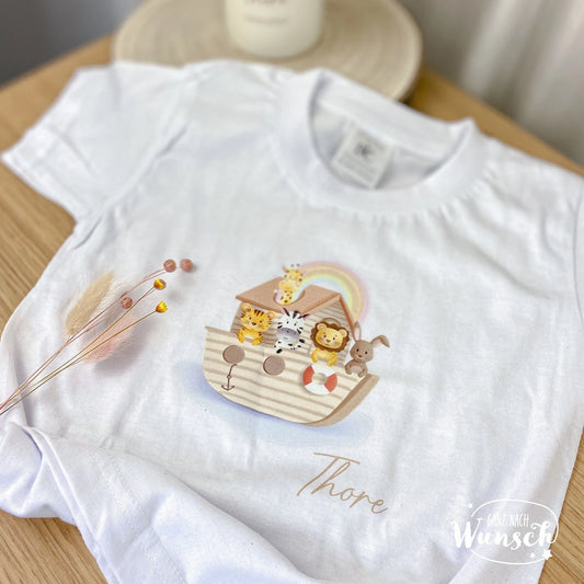 Personalisiertes Kinder T-Shirt Arche Noah mit Name, hochwertiger DTF Druck, Geschenk zur Taufe, 100% Baumwolle