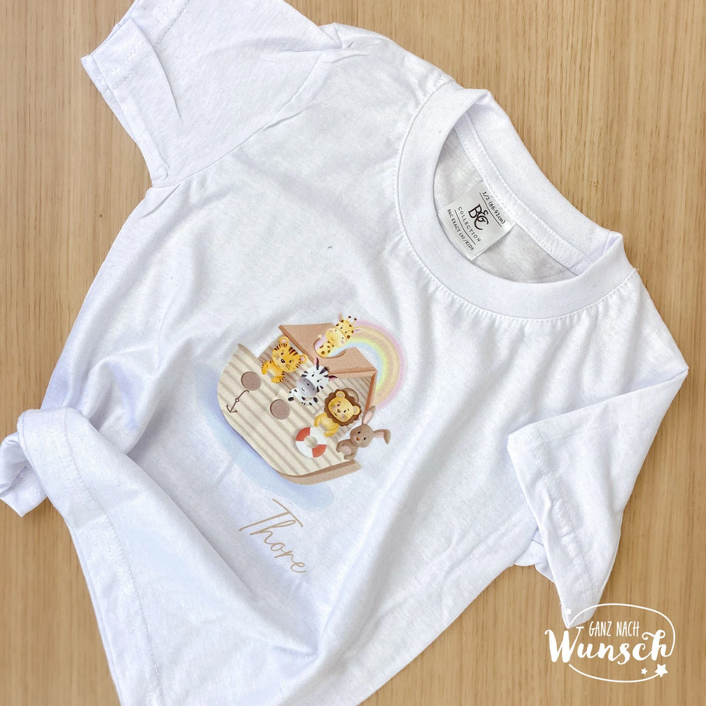 Personalisiertes Kinder T-Shirt Arche Noah mit Name, hochwertiger DTF Druck, Geschenk zur Taufe, 100% Baumwolle