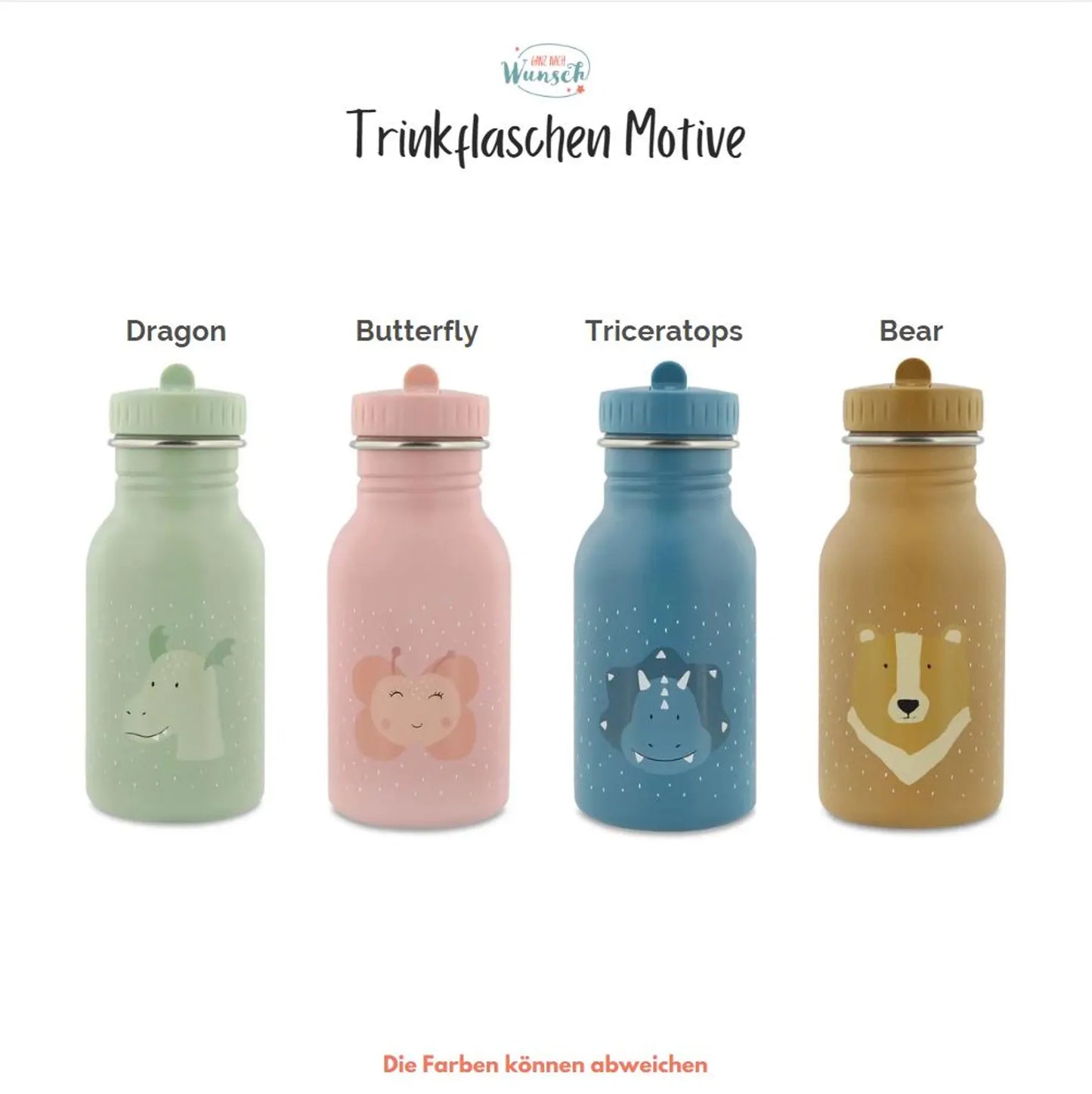 Kinder Trinkflasche personalisiert Edelstahl | Trixie | Flasche für Kita, Kindergarten, Schule | Wasserflasche | Einschulung | 350ml