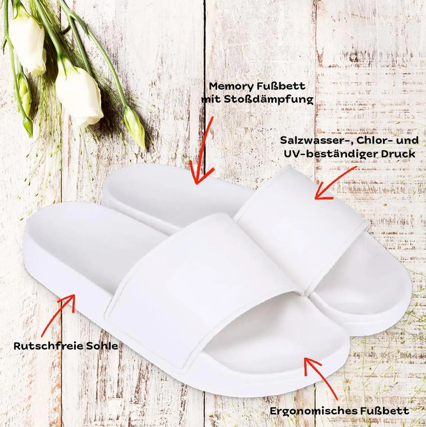 Badeschuhe "Trauzeugin", für Hochzeit, Jungesellenabschied, Sauna, Badelatschen, FlipFlops, Adiletten, Slipper mit Motiv, Eukalyptus