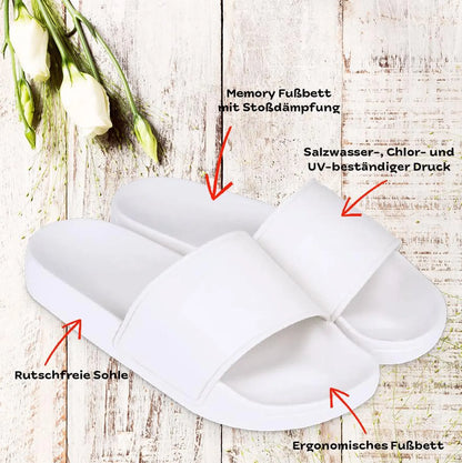 Badeschuhe "Trauzeugin", für Hochzeit, Jungesellenabschied, Sauna, Badelatschen, FlipFlops, Adiletten, Slipper mit Motiv, Eukalyptus
