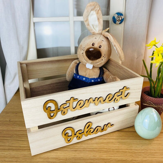 Osterkiste | Personalisierte Kiste aus Holz | Osterbox zum Befüllen | Osternest | Ostereisuche | Ostereier | Häschen | Korb für Ostern