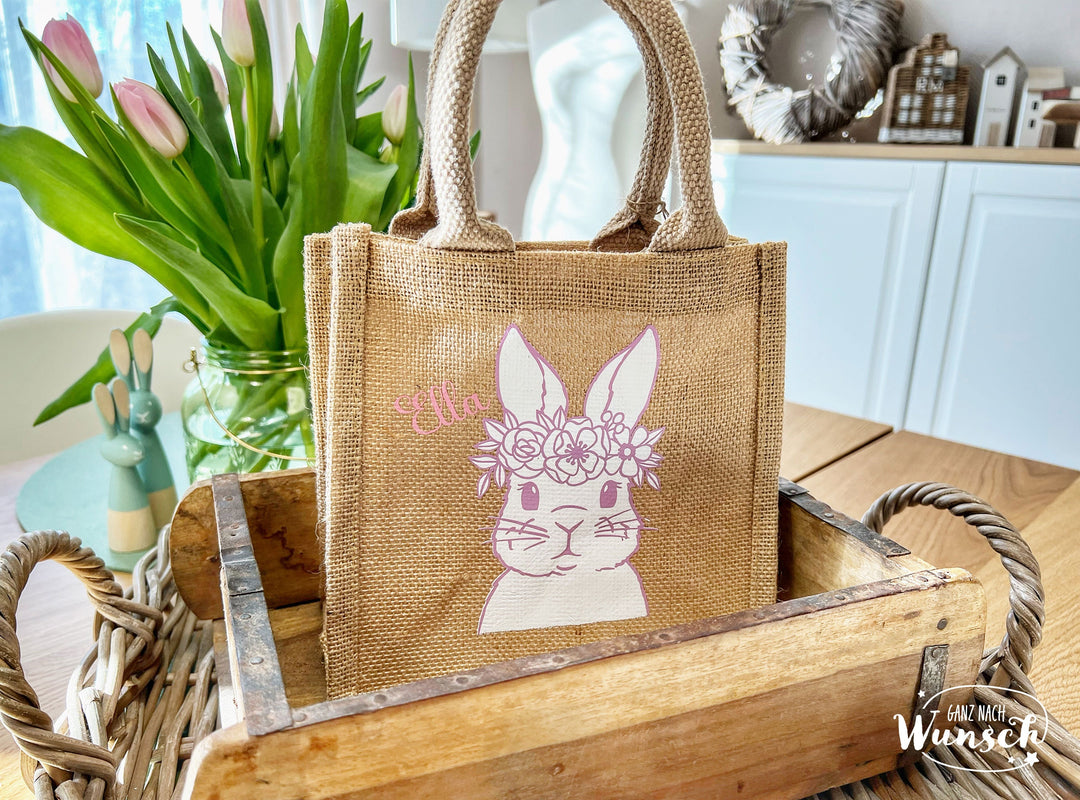Ostertasche aus Jute mit Namen – 20 × 20 × 12 cm
