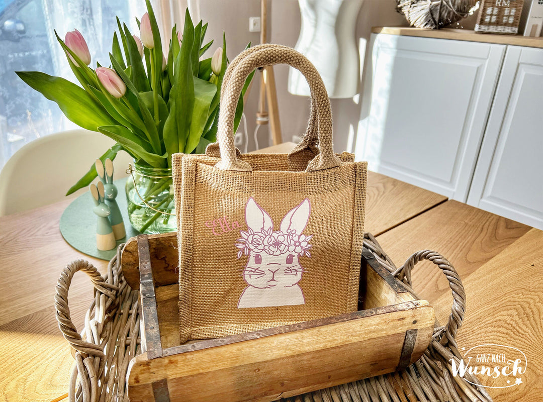 Ostertasche aus Jute mit Namen – 20 × 20 × 12 cm