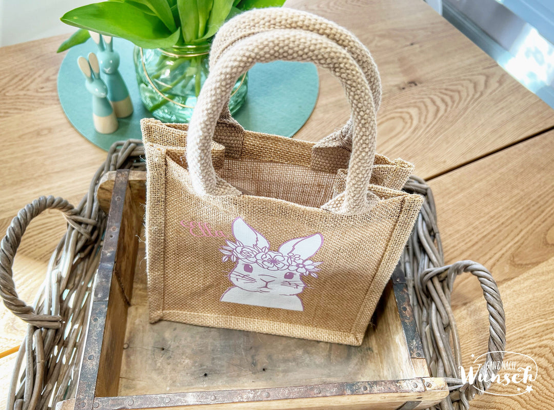 Ostertasche aus Jute mit Namen – 20 × 20 × 12 cm