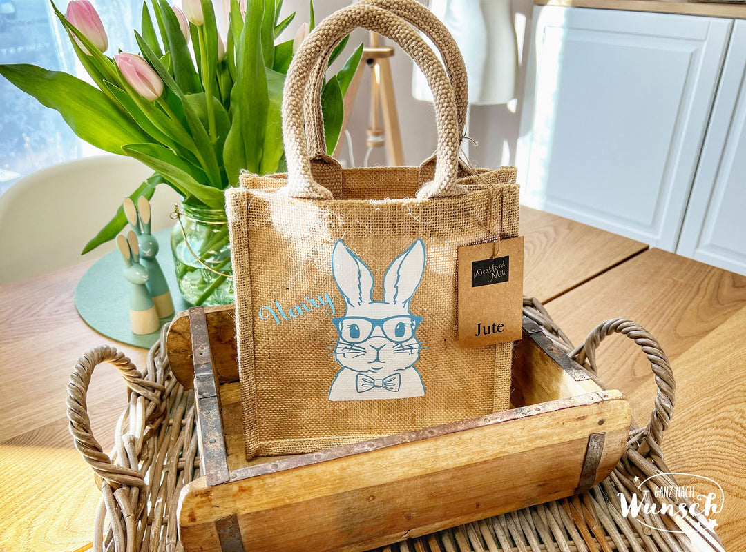 Ostertasche aus Jute, personalisierbar, 20 × 20 × 12 cm
