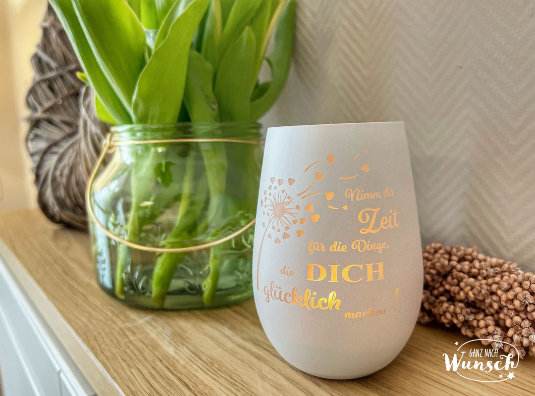 Windlicht aus Glas mit Wunschgravur