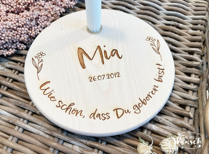 Geburtstags-Holzscheibe mit Name und Datum