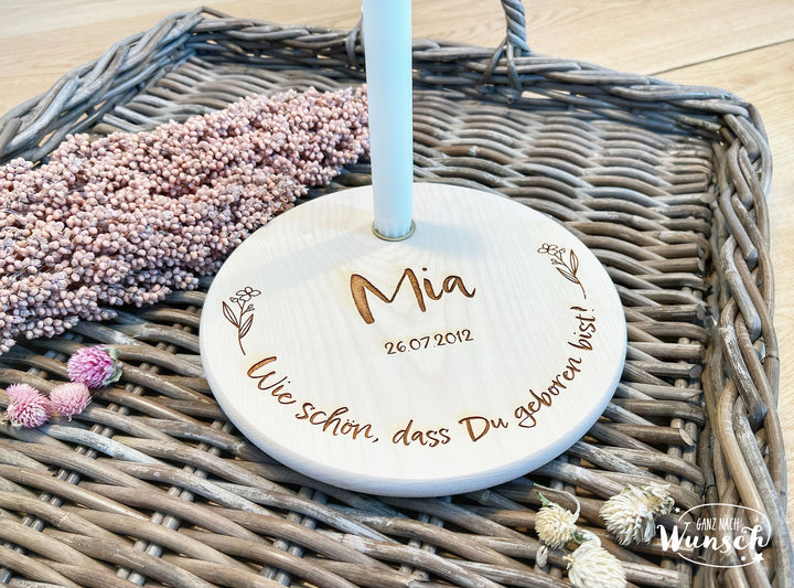 Geburtstags-Holzscheibe mit Name und Datum
