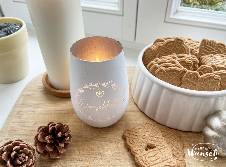 Windlicht „Wunschlicht“ mit Wunschtext