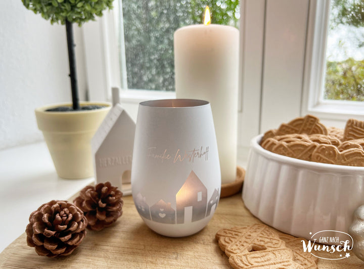 Windlicht „Willkommen in unserem Zuhause“ mit Gravur