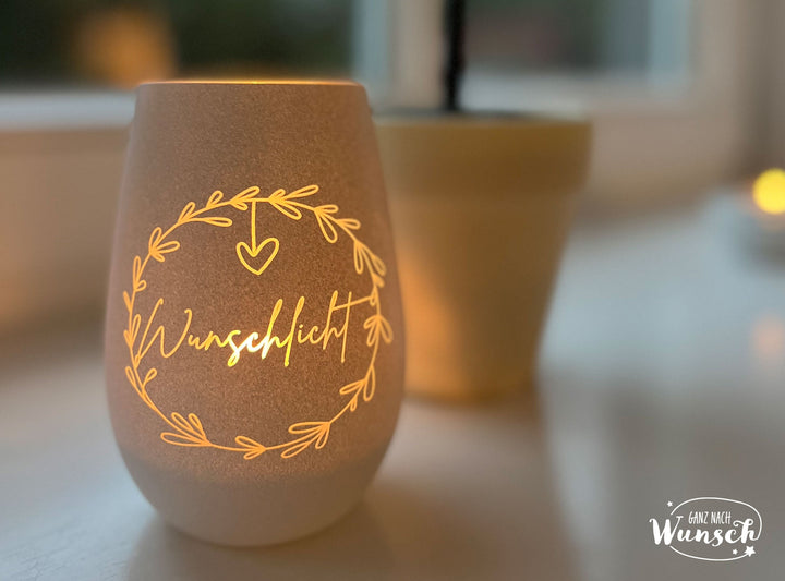 Windlicht „Wunschlicht“ mit Wunschtext