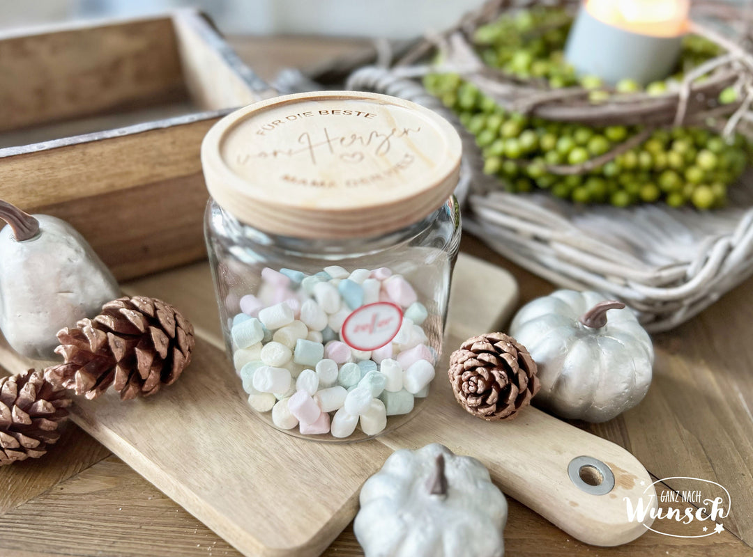 Vorratsglas mit Holzdeckel zu Weihnachten – personalisiert