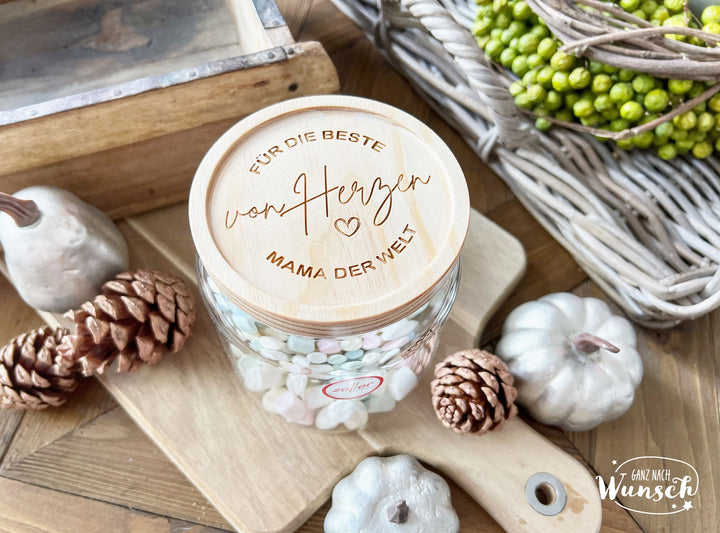 Vorratsglas mit Holzdeckel zu Weihnachten – personalisiert