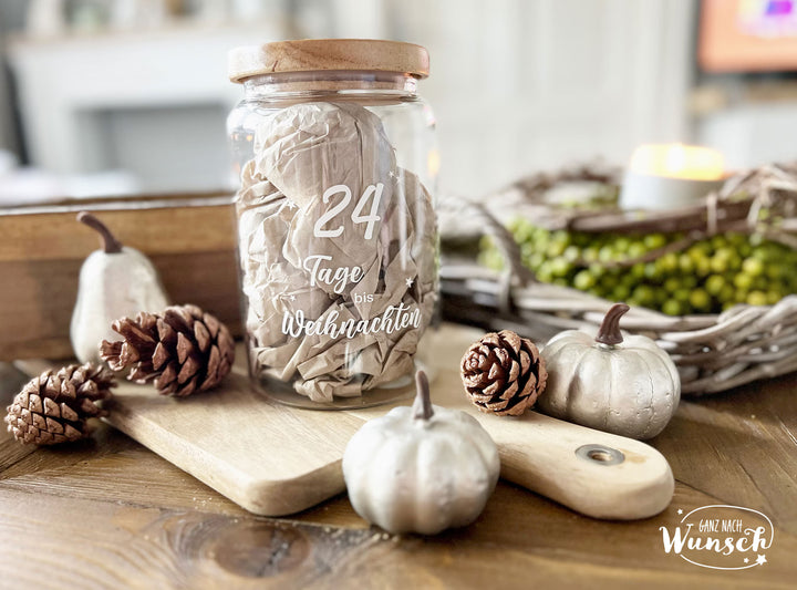 Adventskalender-Glas „24 Tage bis Weihnachten“ mit Namen