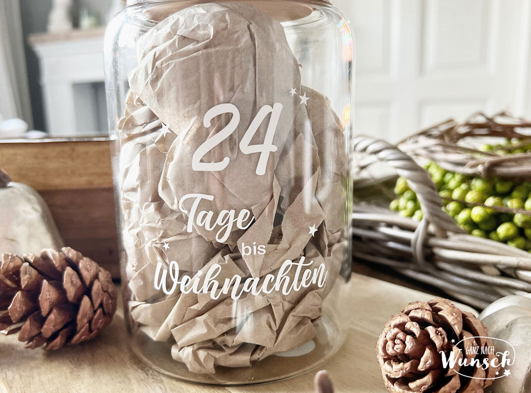 Adventskalender-Glas „24 Tage bis Weihnachten“ mit Namen