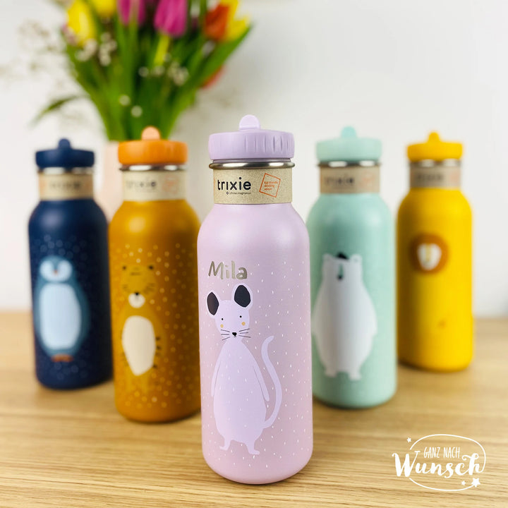 Trixie Trinkflasche 500ml personalisiert mit Namen | Kinder Edelstahl Trinkflasche | GNW