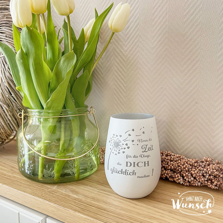 Windlicht „Nimm dir Zeit“ mit Spruchgravur