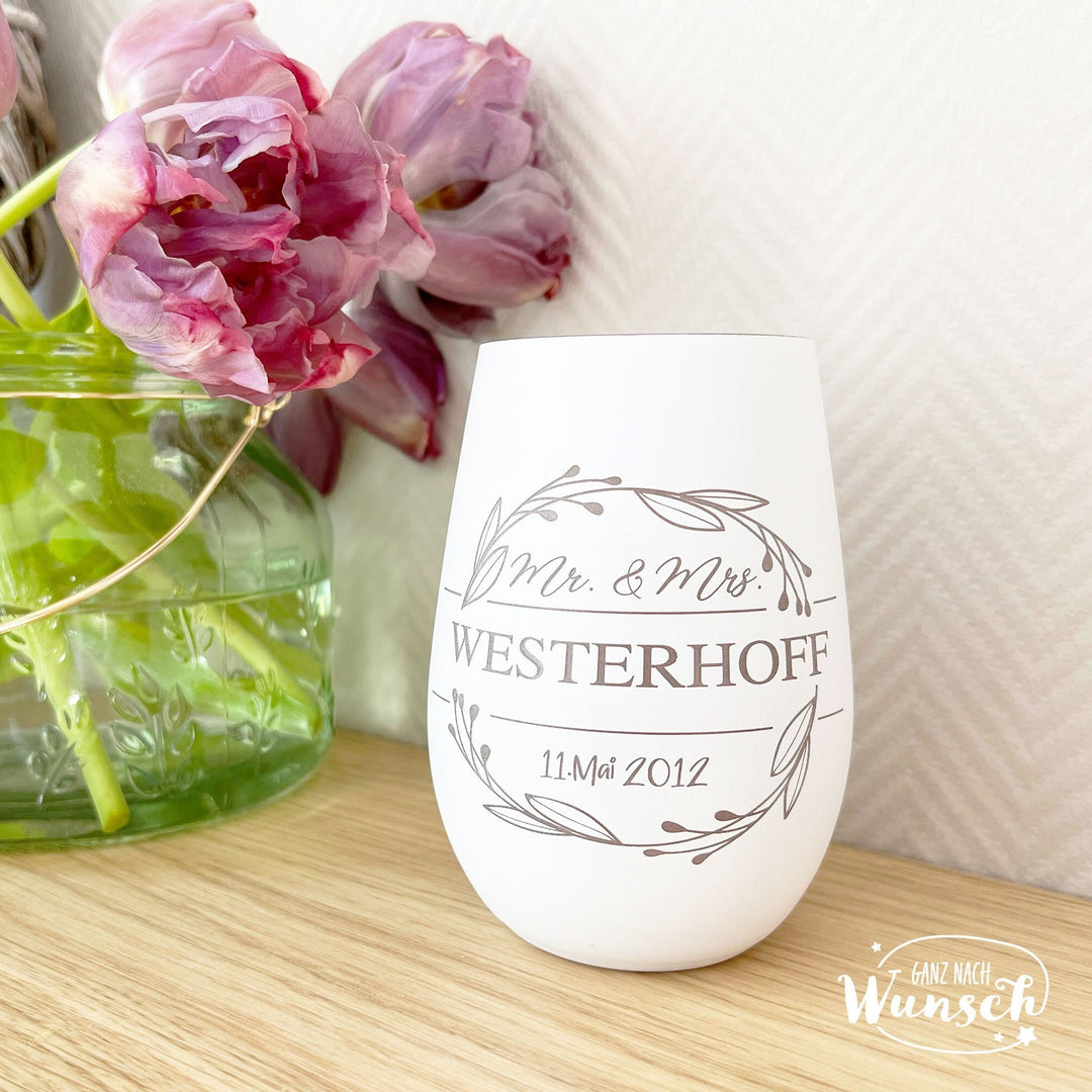 Windlicht zur Hochzeit oder zum Hochzeitstag mit Gravur