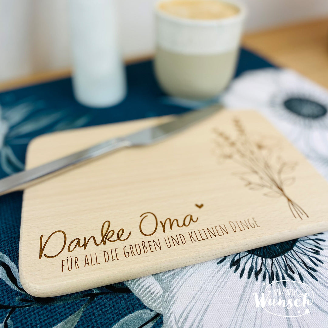 Frühstücksbrettchen „Danke“ mit Gravur