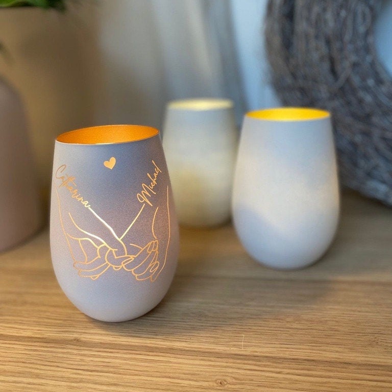 Windlicht „Hände der Liebe“ aus Kristallglas