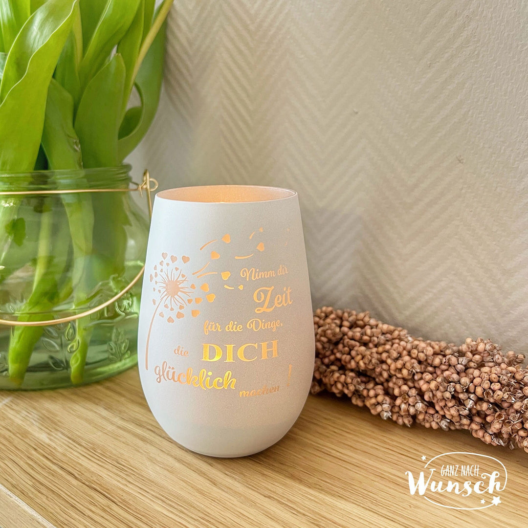 Windlicht „Nimm dir Zeit“ mit Spruchgravur