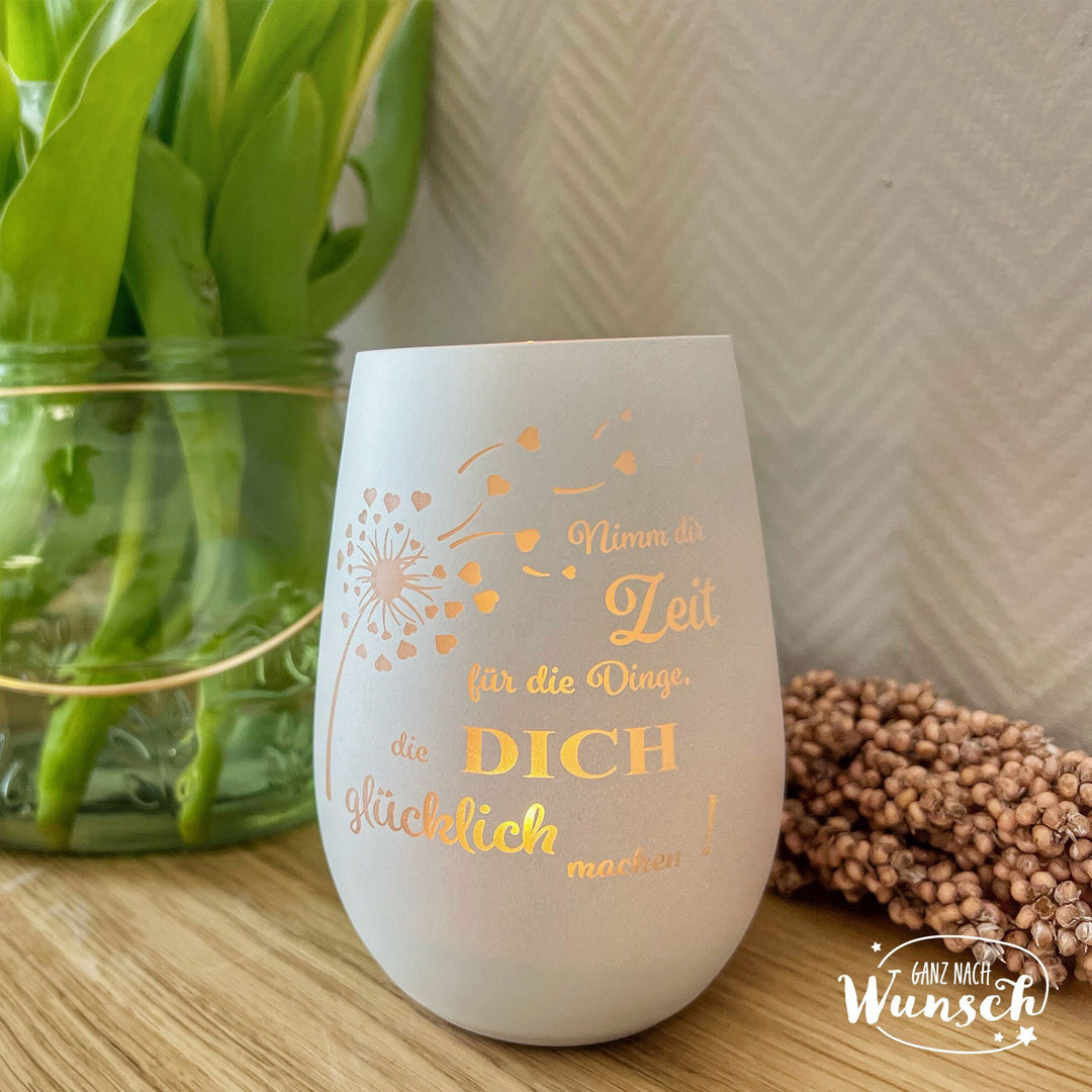 Windlicht „Nimm dir Zeit“ mit Spruchgravur