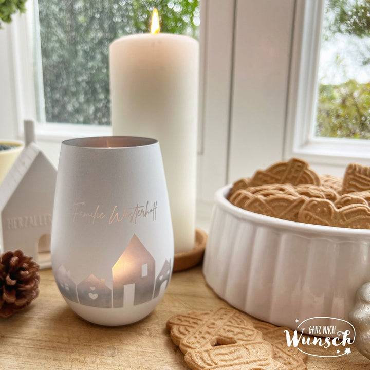 Windlicht aus Kristallglas mit Wunschgravur
