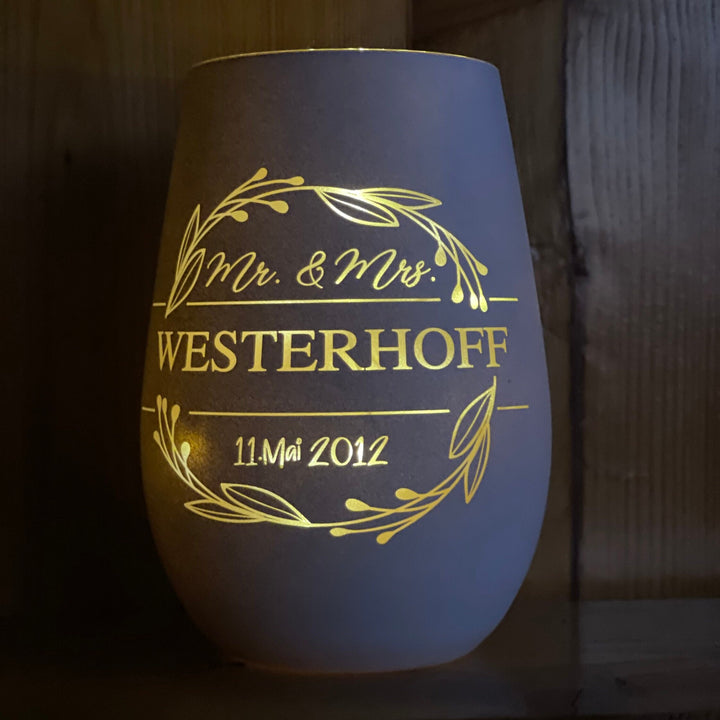 Windlicht zur Hochzeit oder zum Hochzeitstag mit Gravur