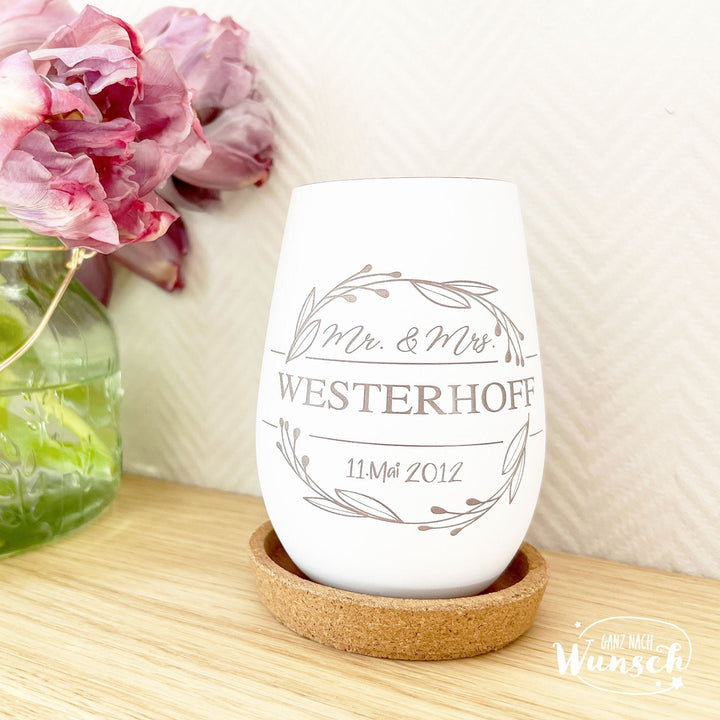 Windlicht zur Hochzeit oder zum Hochzeitstag mit Gravur