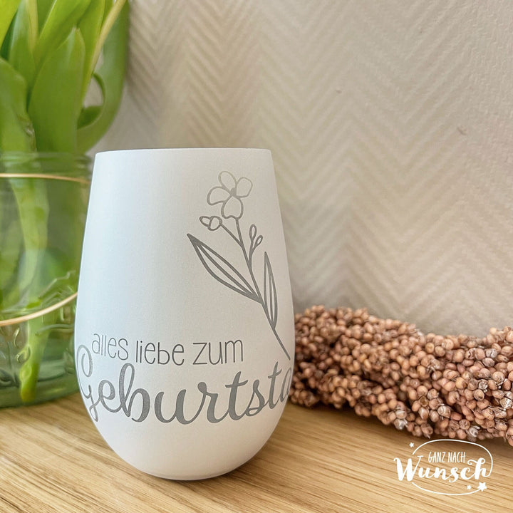 Geburtstags-Windlicht mit floralem Motiv und Gravur