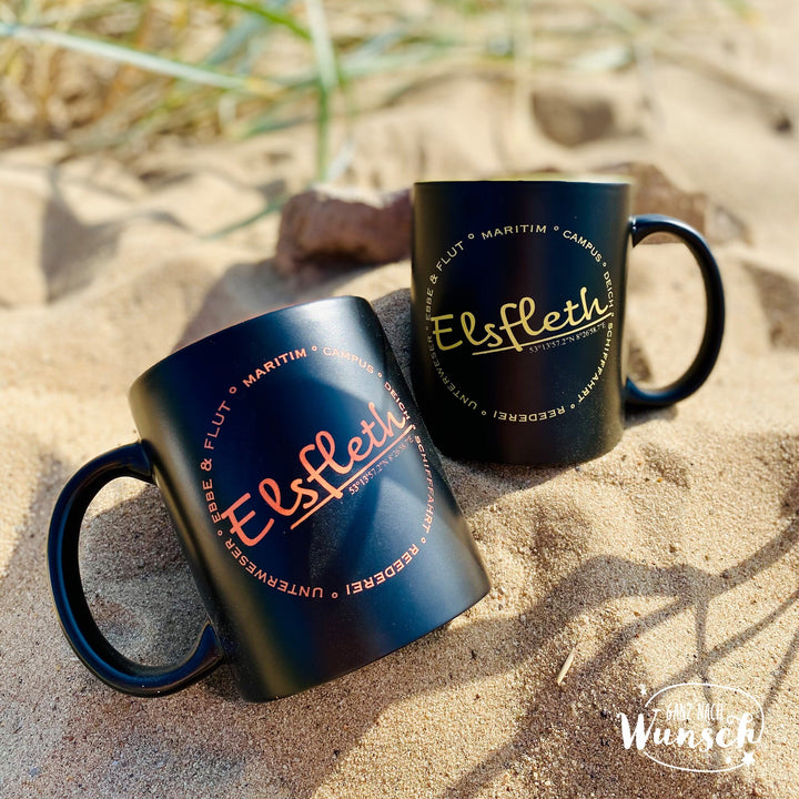 Keramiktasse mit Koordinaten-Gravur