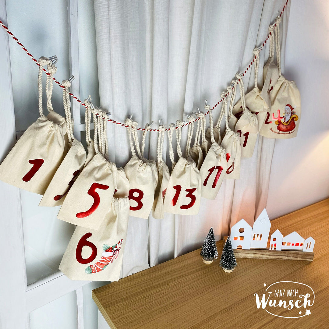 Adventskalender mit 24 Stoffsäckchen zum Befüllen – Bild 8