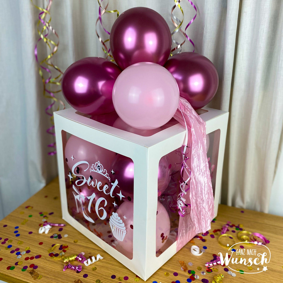 Geschenkbox zum 16. Geburtstag – Ballonbox mit Luftballons – personalisiert
