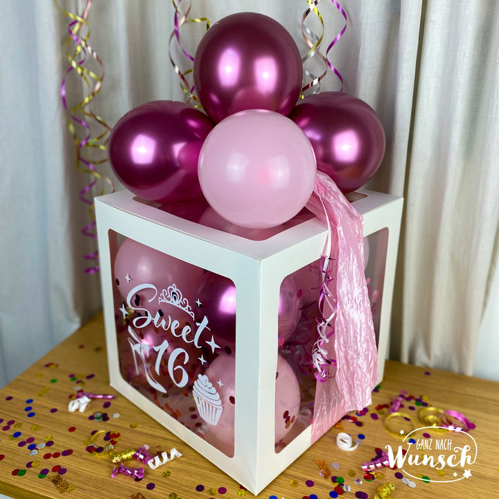 Geschenkbox zum 16. Geburtstag – Ballonbox mit Luftballons – personalisiert