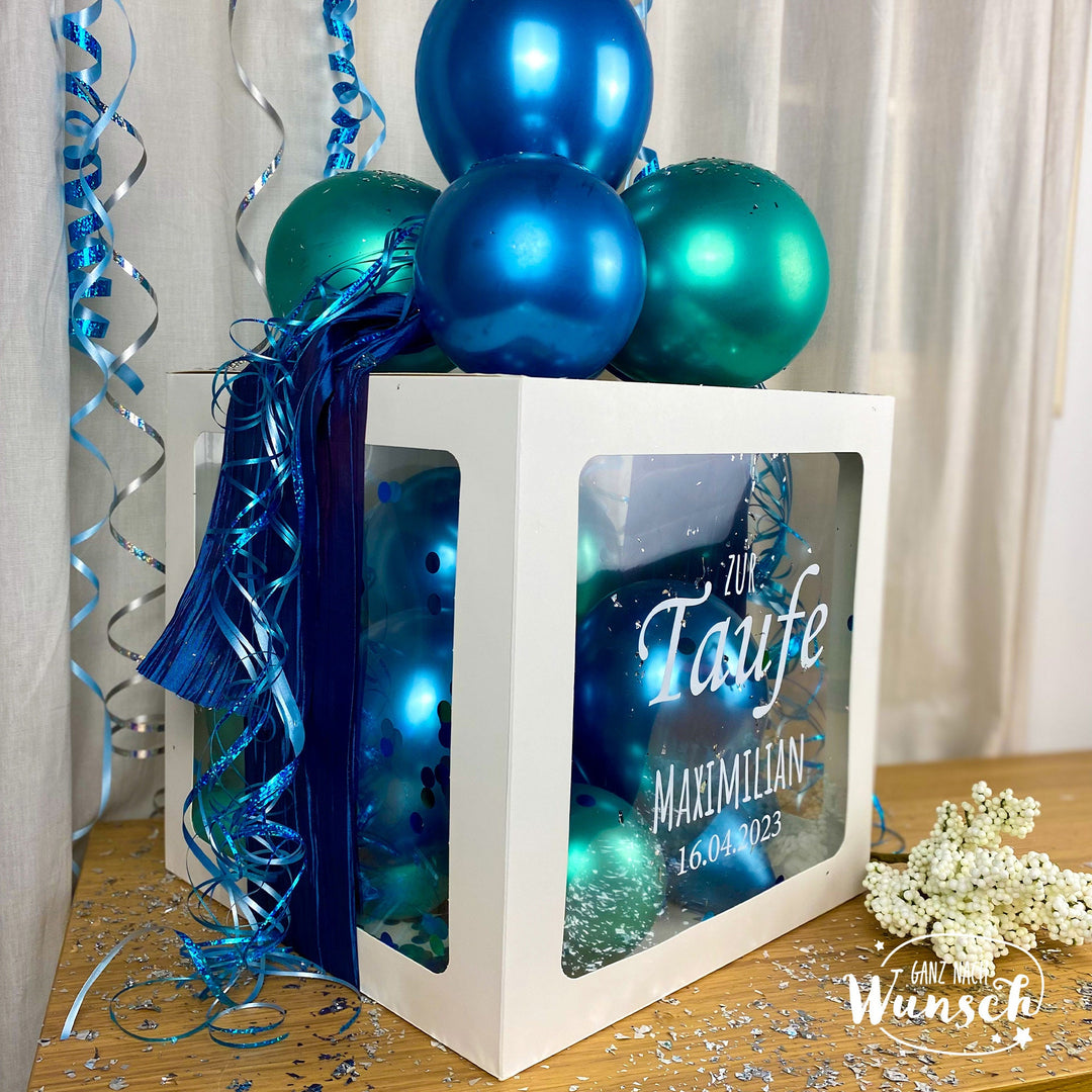 Ballon-Geschenkbox zur Taufe mit Namen